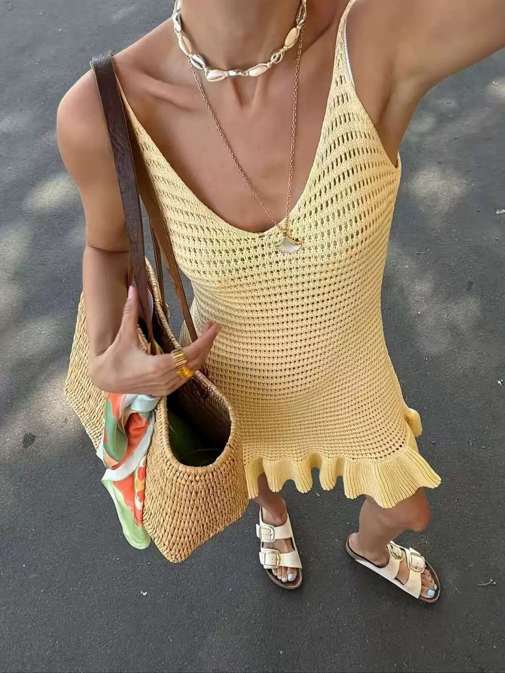 ZARA Sexy Knit Summer Elegant Cutout Camisole Mini Dress for Women